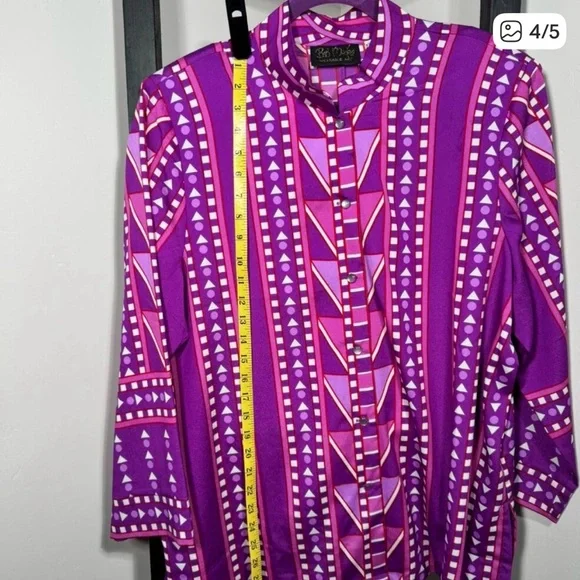 Bob Mackie Wearable Art Geometric Blouse — Vintage Bold Purple Print! - Picture 3 of 4